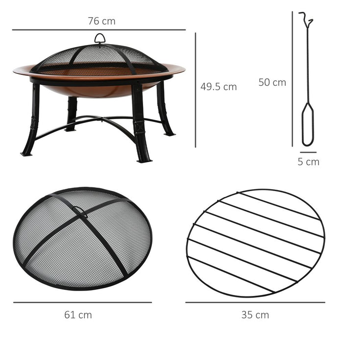 Premium Outdoor Fire Pit Bowl - Steel Construction with Spark Screen Cover - Perfect for Backyards