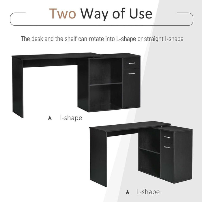 Space-Saving 360� Rotating Corner Desk/Table with Storage Shelf - Black