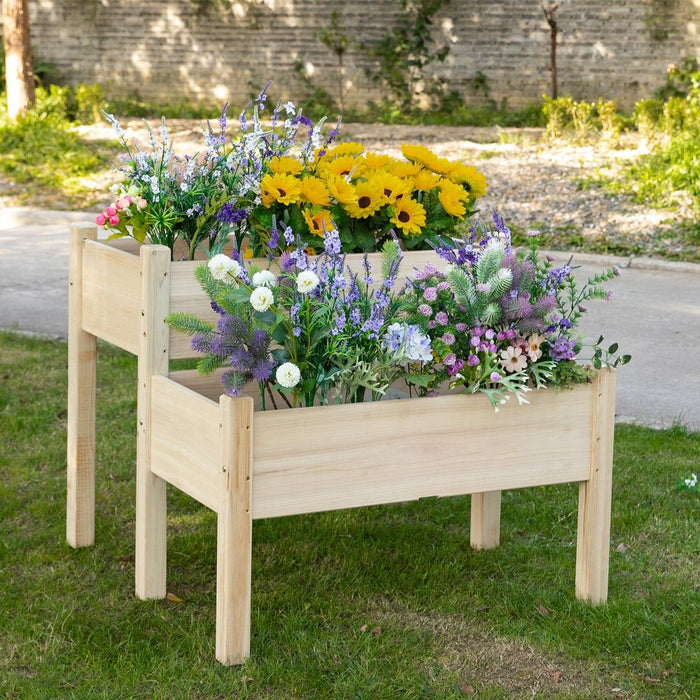 Premium Fir Wood 2-Tier Raised Bed Planter | 86x85x72cm | Drainage Holes | Sturdy Legs | Indoor/Outdoor