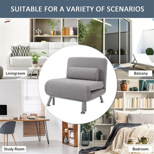 Sofa Chair Single Sofa Futon Bed Grey Adjustable Convert in Guest Bed Easily