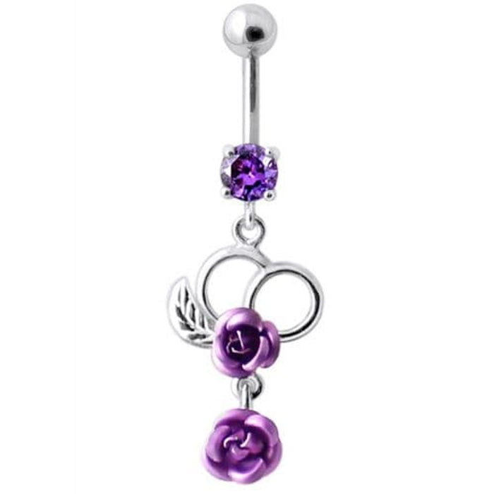 Fancy Silver Jeweled Dangling Navel Ring