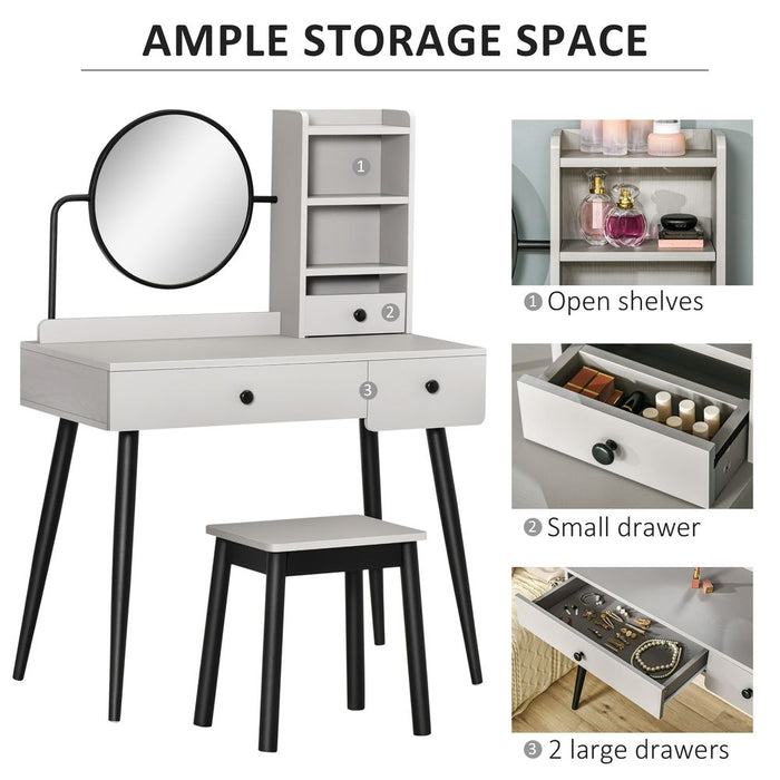 Premium Grey Dressing Table Set: 3 Drawers, Storage Shelves & Stool - High-Quality & Stylish