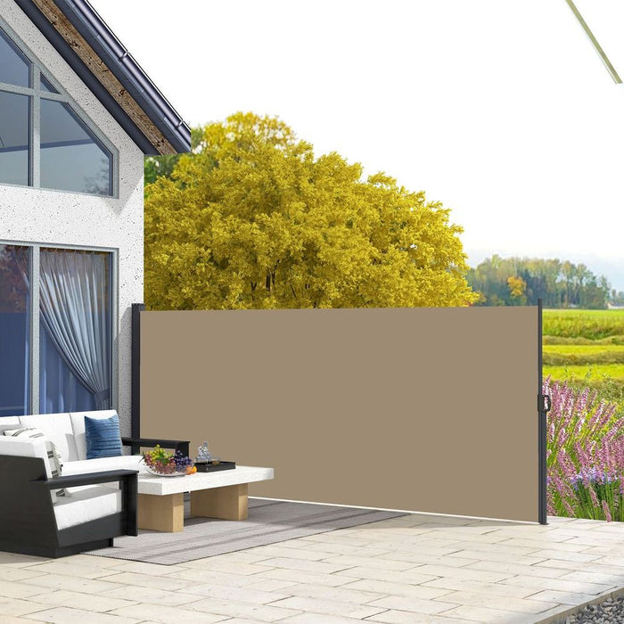 Outsunny Side Awning Retractable, Outdoor Privacy Screen, 400x180cm, Khaki