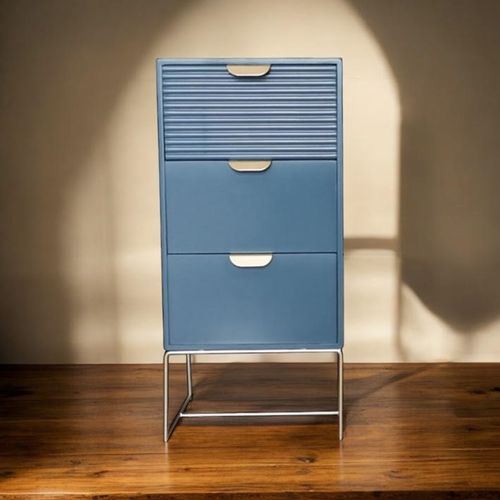64CM BLUE WOODEN 3 DRAWER BEDSIDE TABLE