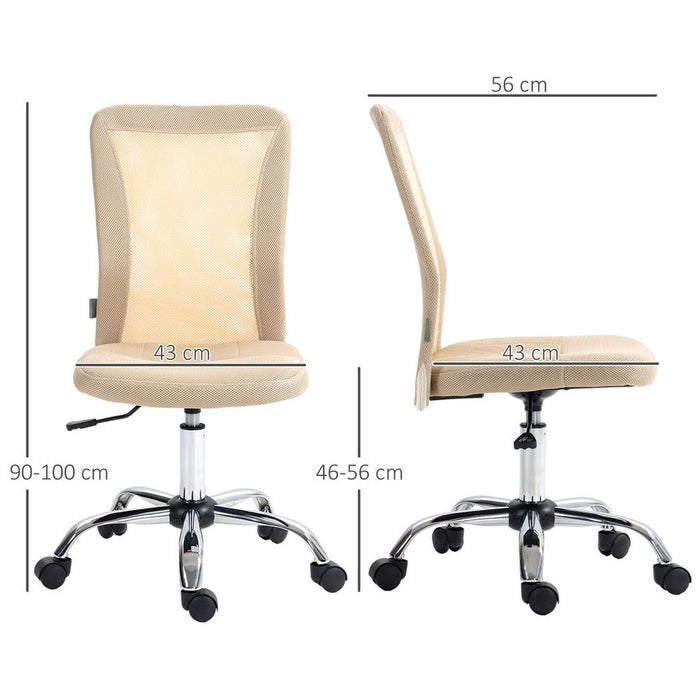 Vinsetto Armless Office Chair - Adjustable Height, Mesh Back, Beige