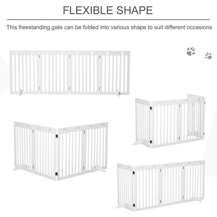 PawHut Pet Gate Foldable Fence Freestanding Dog Barrier w/ Support Feet White