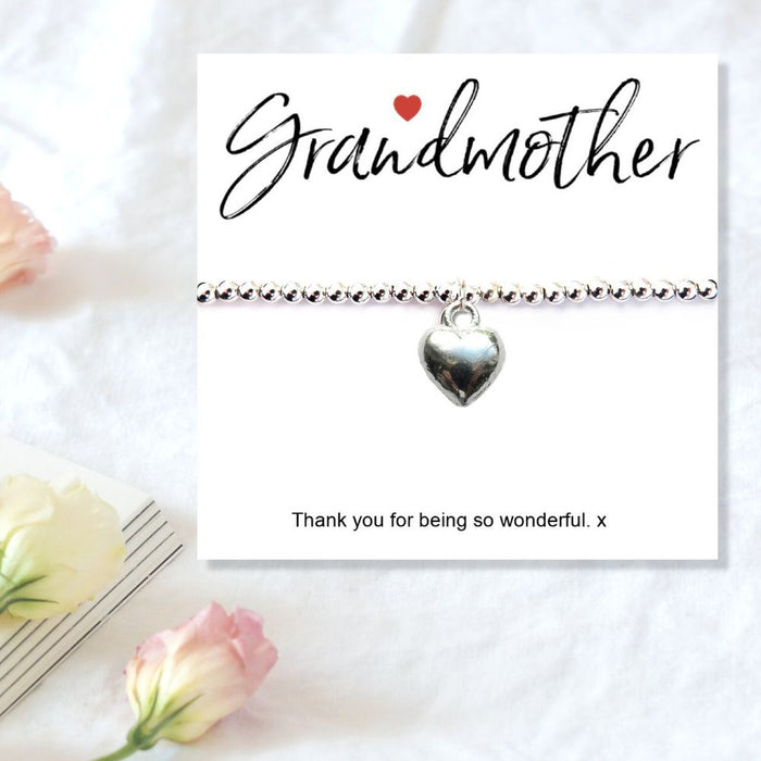 Express Love: Grandmother Message Card + Heart Charm Bracelet