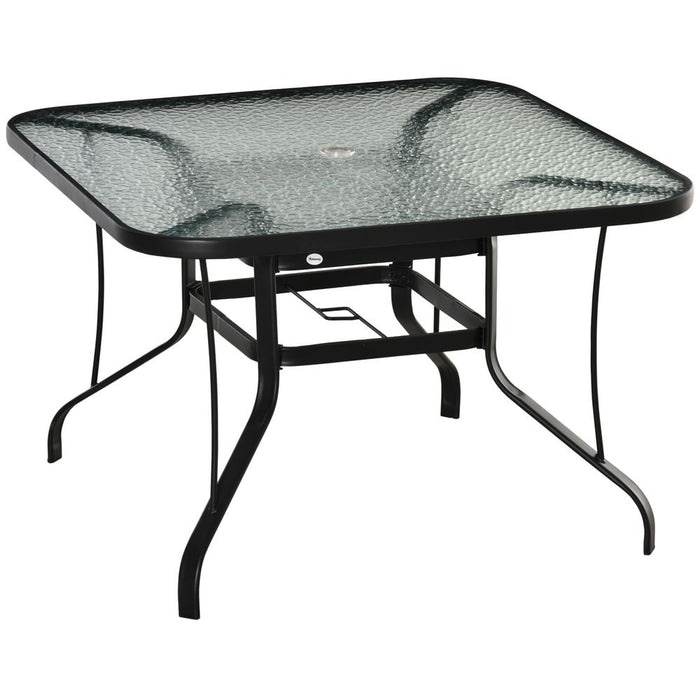 Outsunny 106.5cm Square Patio Dining Table - Glass Top & Parasol Hole