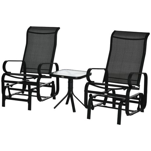 3 PCs Gliding Rocking Chair With Tea Table Smooth Rockers Sling Seat