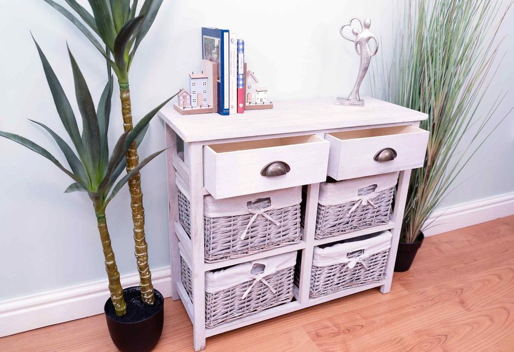 Grey Wood Grain Cabinet | 2 Drawers & 4 Baskets | W74cm x D29.1cm x H64cm