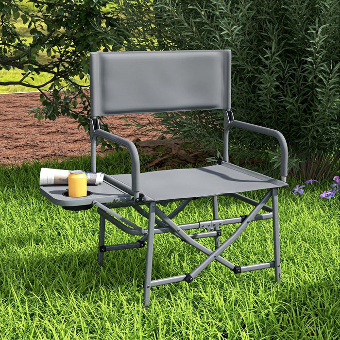 Outsunny Camping Chair w/ Side Table & Cup Holder, Grey