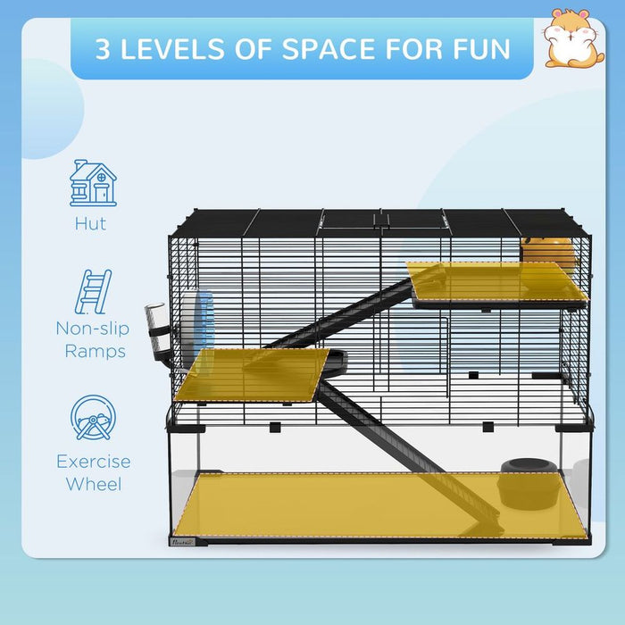 Spacious 3-Tier Hamster Cage w/ Glass Bottom & Essential Accessories - Shop Now!