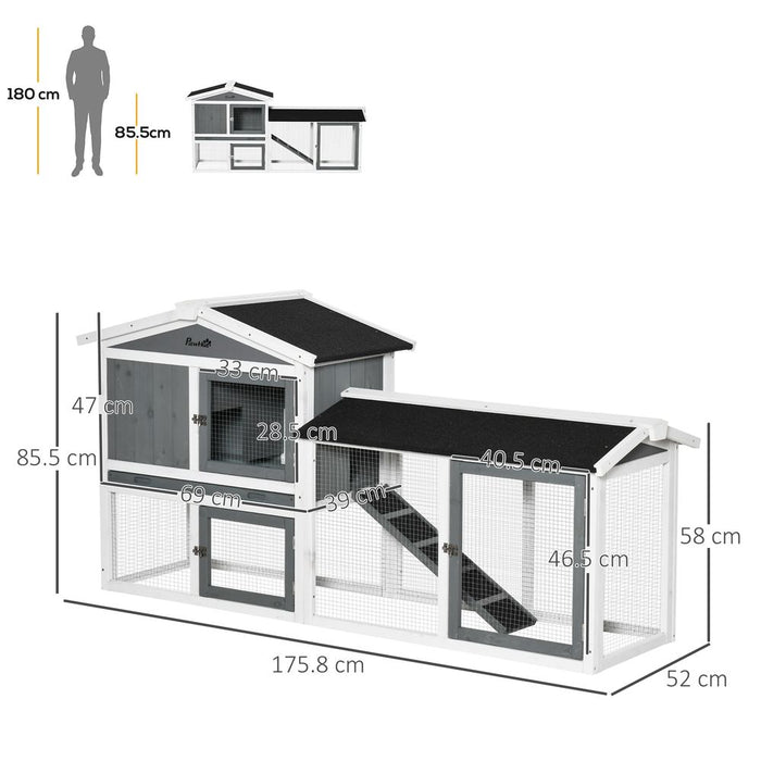 PawHut Rabbit Hutch Outdoor, 2-Tier Guinea Pig Hutch, Wooden Small Animal House with Rabbit Run Box, Slide-out Tray, Ramp, 175.8 x 52 x 85.5 cm, White