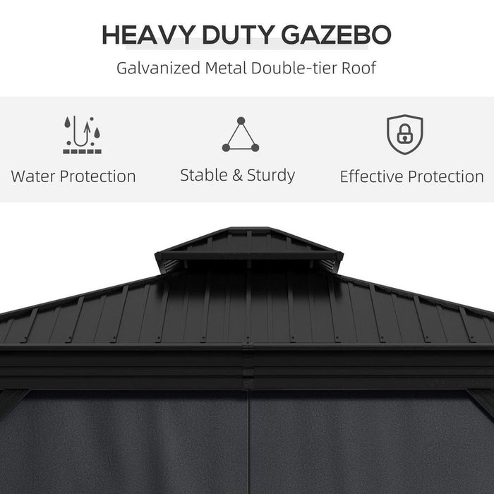 Outsunny 3.7m Outdoor Hardtop Gazebo Canopy, Dark Grey - High Quality Aluminium Frame, 2-Tier Roof