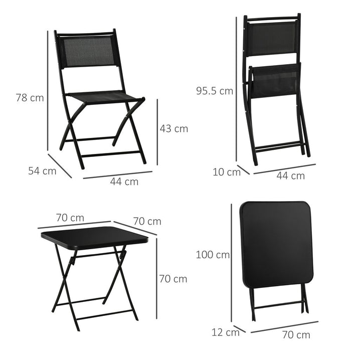 High-Quality 3PC Garden Bistro Set, Folding Black Glass