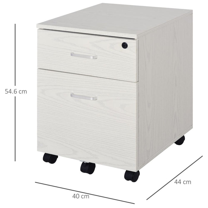 2-Drawer Locking Office Filing Cabinet 5 Wheels Rolling Storage White Vinsetto