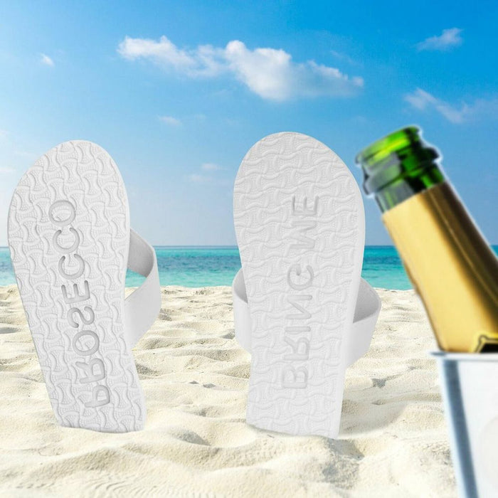 Flo "Bring me Prosecco" Sand Imprint Flip Flops - White, Small