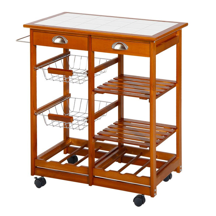 Premium Quality Wooden Kitchen Trolley with Wine Rack - Stylish, Compact, and Functional Design