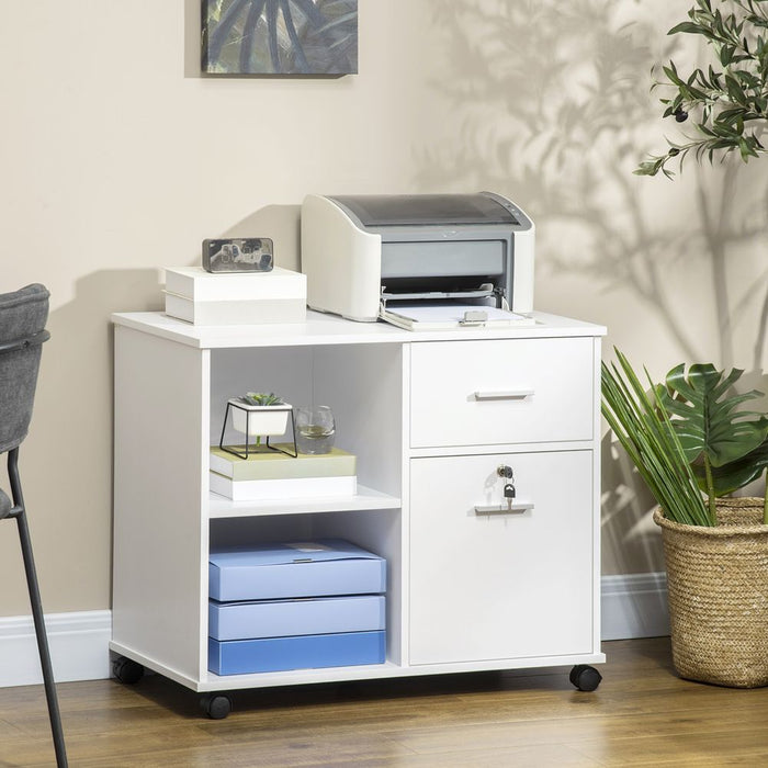 Filing Cabinet Mobile Printer Stand  Drawer for A4 Size Files, White Vinsetto