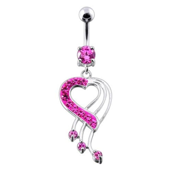 Fancy Jeweled Heart Dangling Navel Body Jewelry Ring