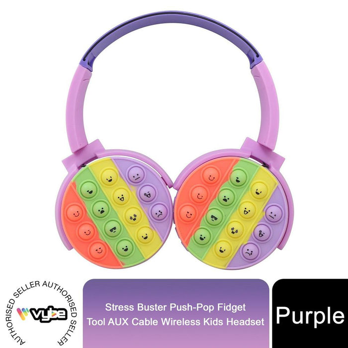 Vybe Stress Buster Push-Pop Fidget - Wireless Kids Headset - Purple