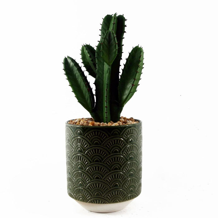 Premium 23cm Artificial Cactus w/ Green Ceramic Planter