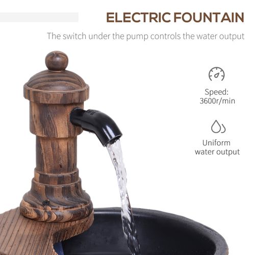 Outsunny Barrel Water Pump Fountain Rustic Wood Electric Water Feature Garden
