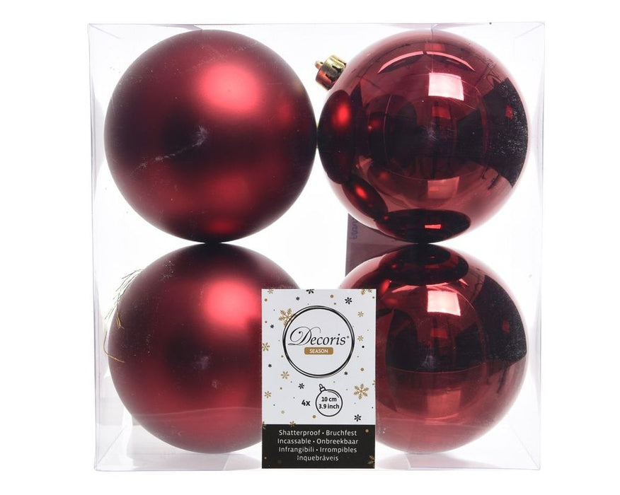 Shatterproof Deep Red Bauble 10cm Pack of 4  - Christmas