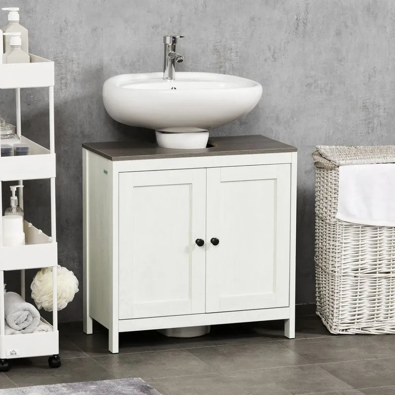 Freestanding Bathroom Under Sink Cabinet w/ Doors Adjustable Shelf, White