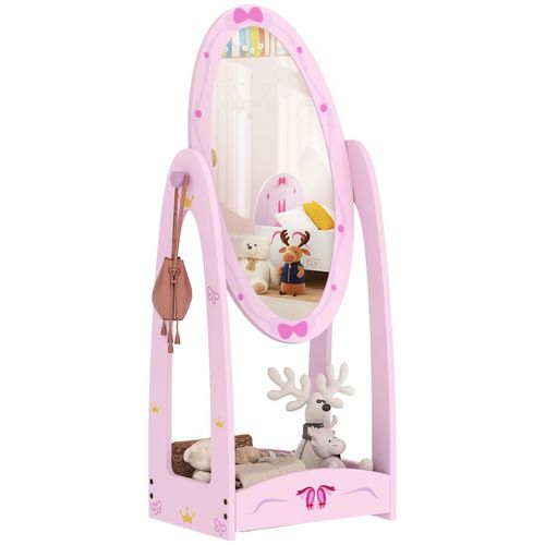 AIYAPLAY 360° Rotating Kids Full Length Mirror with Storage Shelf, Pink