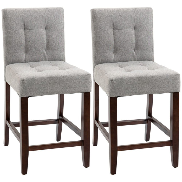 Set of 2, Thick Padding Stool, Bar Chairs with Tufted Back Wood Legs, Grey