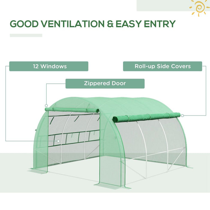 Spacious 3x3x2m Poly Greenhouse Tent - Durable Steel Frame - Green - Ideal for Growing