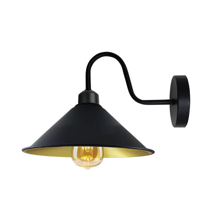 Vintage Black Gold Wall Sconce, Cone Shade, E27 Base Socket, Swan Neck - Perfect for Indoor Lighting! Low Energy Consumption