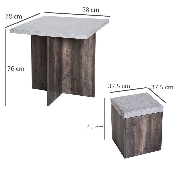 Premium 5Pcs Wooden Dining Set - Removable Lid Board - Grey