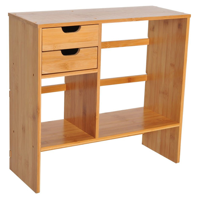 Desk Organiser Desktop Bookshelf 180 Degree Rotatable 2 Drawers Bamboo