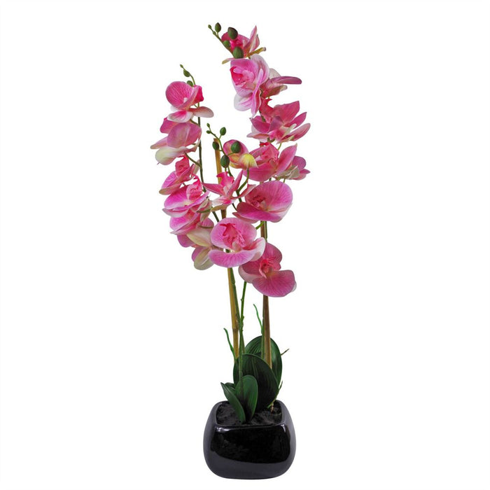 High-Quality 70cm Artificial Orchid Light Pink Black Ceramic Planter