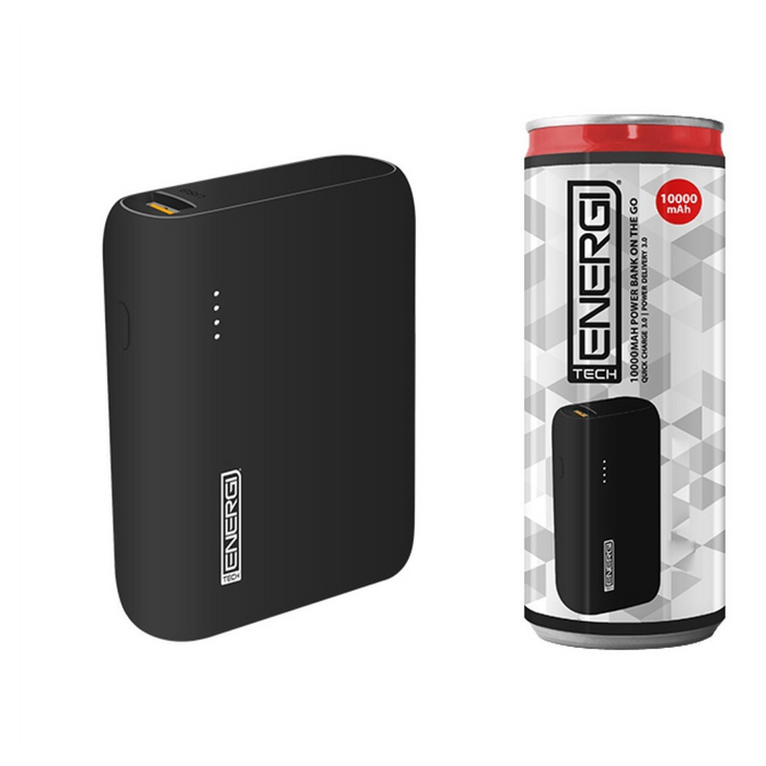 Tech Energi® TE100 PD QC 3.0 10000mAh Power Bank - Black. Fast Charge. Portable. Lifetime Warranty.