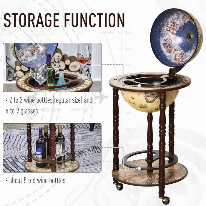 MDF Retro Globe Drinks Cabinet w/ Wheels Brown