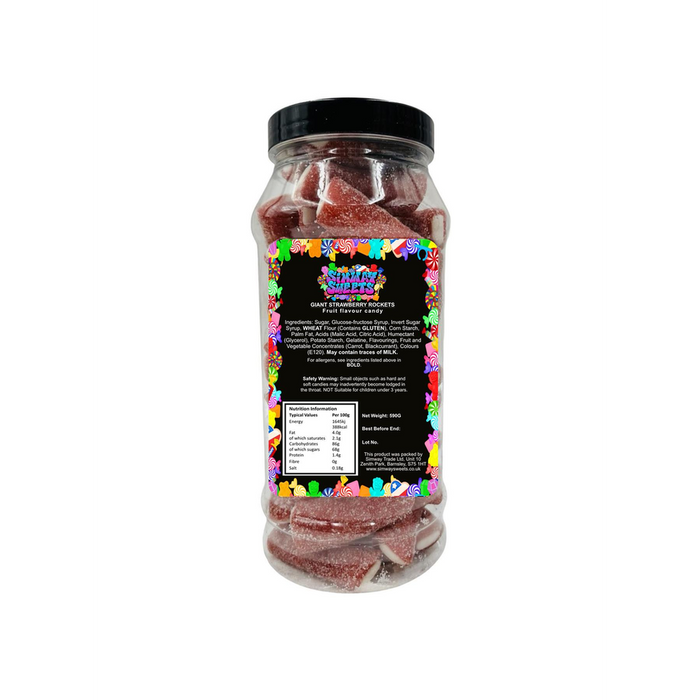 Sour Strawberry Rocketz Pencil Bites - Fizzy Retro Sweets in Gift Jar