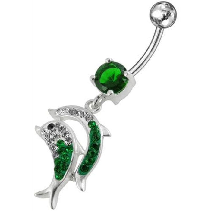 Jumping Jeweled Dolphin Dangling Belly Bar