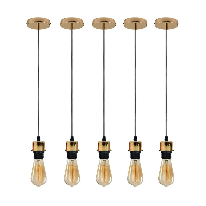 5 Pack Industrial French Gold Pendant Light, Lampshade Addable E27 Lamp Holder Light, E27 UK Holder Set With PVC Cable.