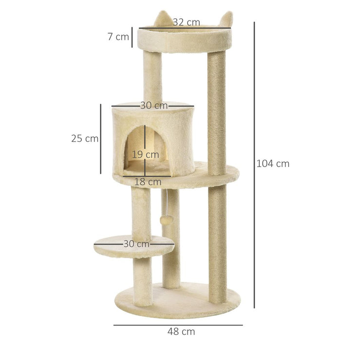 Deluxe 3-Tier Cat Activity Tree - Beige - Best Quality - Pawhut