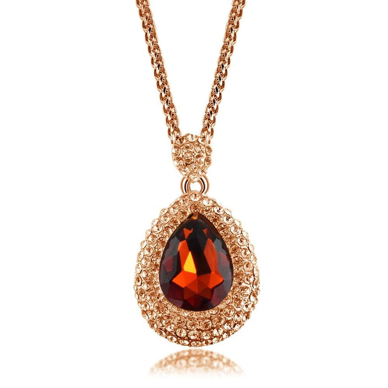 Water drop red zircon sweater chain rose gold