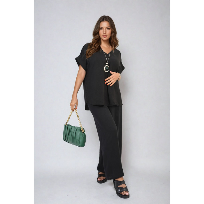 Effortlessly Chic V-Neck Top & Wide Leg Trousers Set - Premium Quality - Various Sizes & Colors