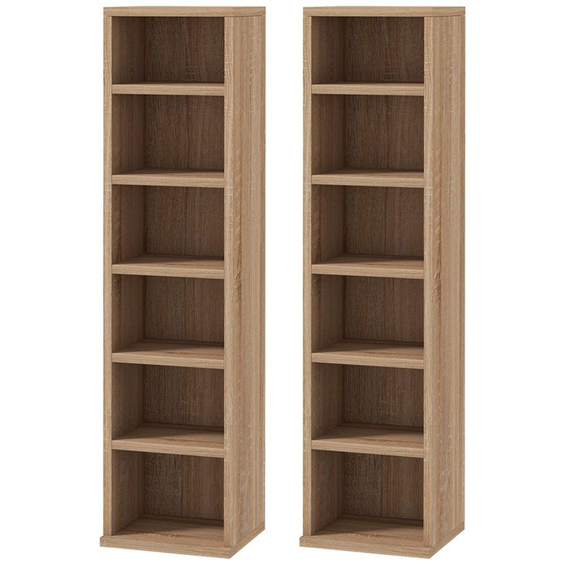 HOMCOM Set of 2 CD Media Display Shelf Unit Tower Rack Adjustable, Natural