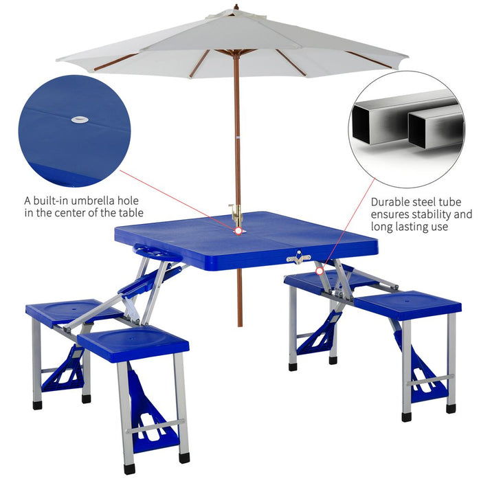 Portable Picnic Table Set 4 Seat - Aluminium PP - Umbrella Hole