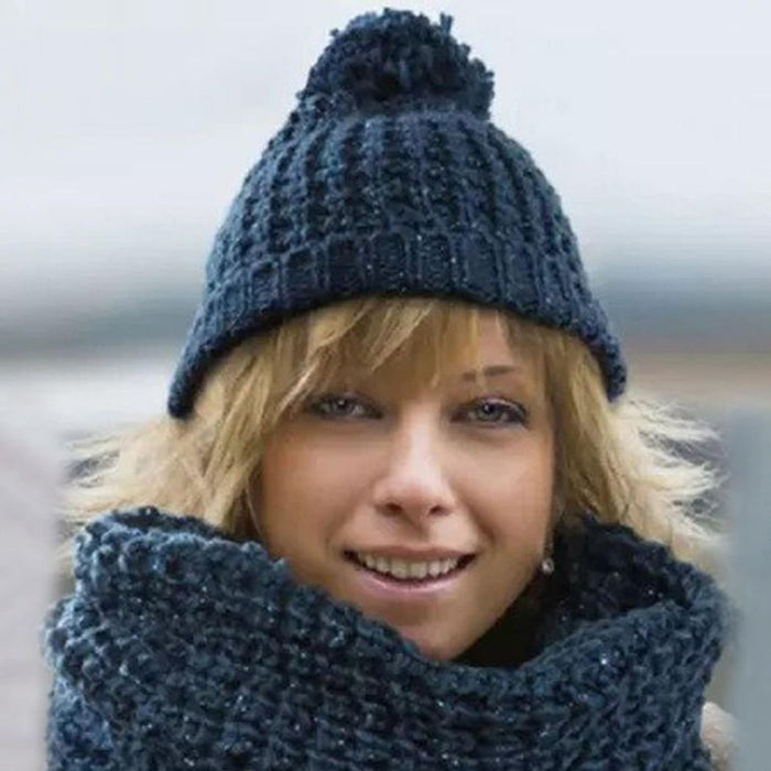 Stylish Ladies Winter Knitted Beanie with Pom Pom - Grey or Blue