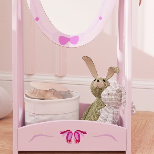 AIYAPLAY 360° Rotating Kids Full Length Mirror with Storage Shelf, Pink