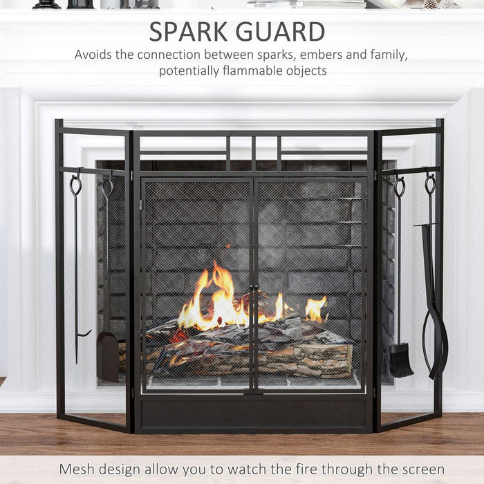 HOMCOM 3 Panel Double Door Fireplace Screen - High Quality Fire Accessory, Easy to Use & Store