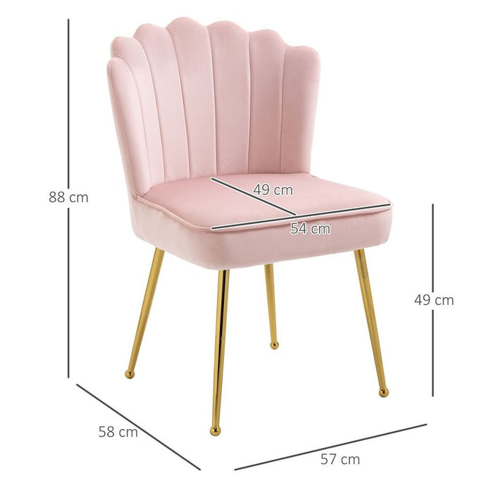 Velvet-Feel Shell Luxe Accent Chair Home Bedroom Lounge with Metal Legs Pink